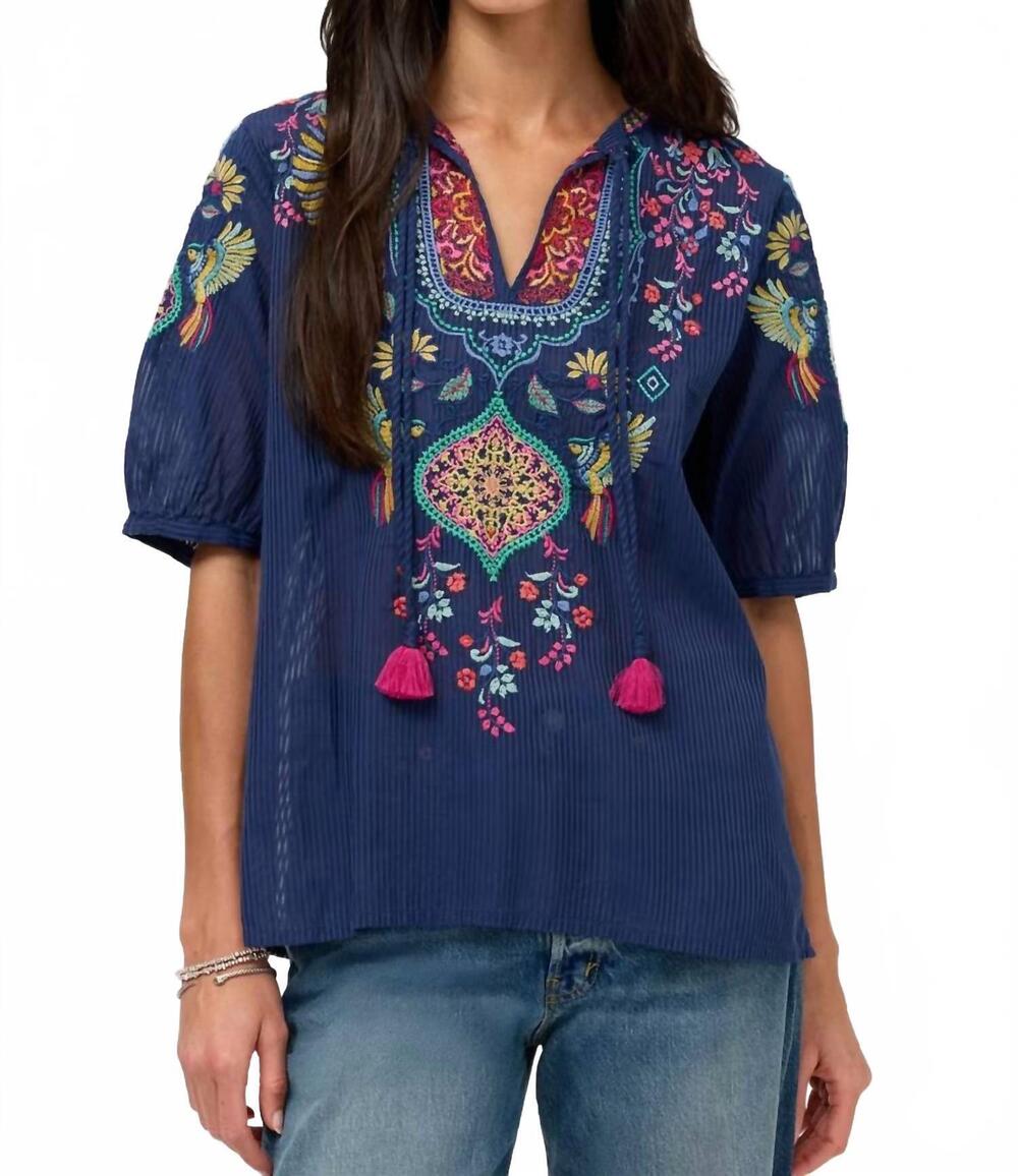 NEW JOHNNY WAS margot short sleeve blouse in blue night